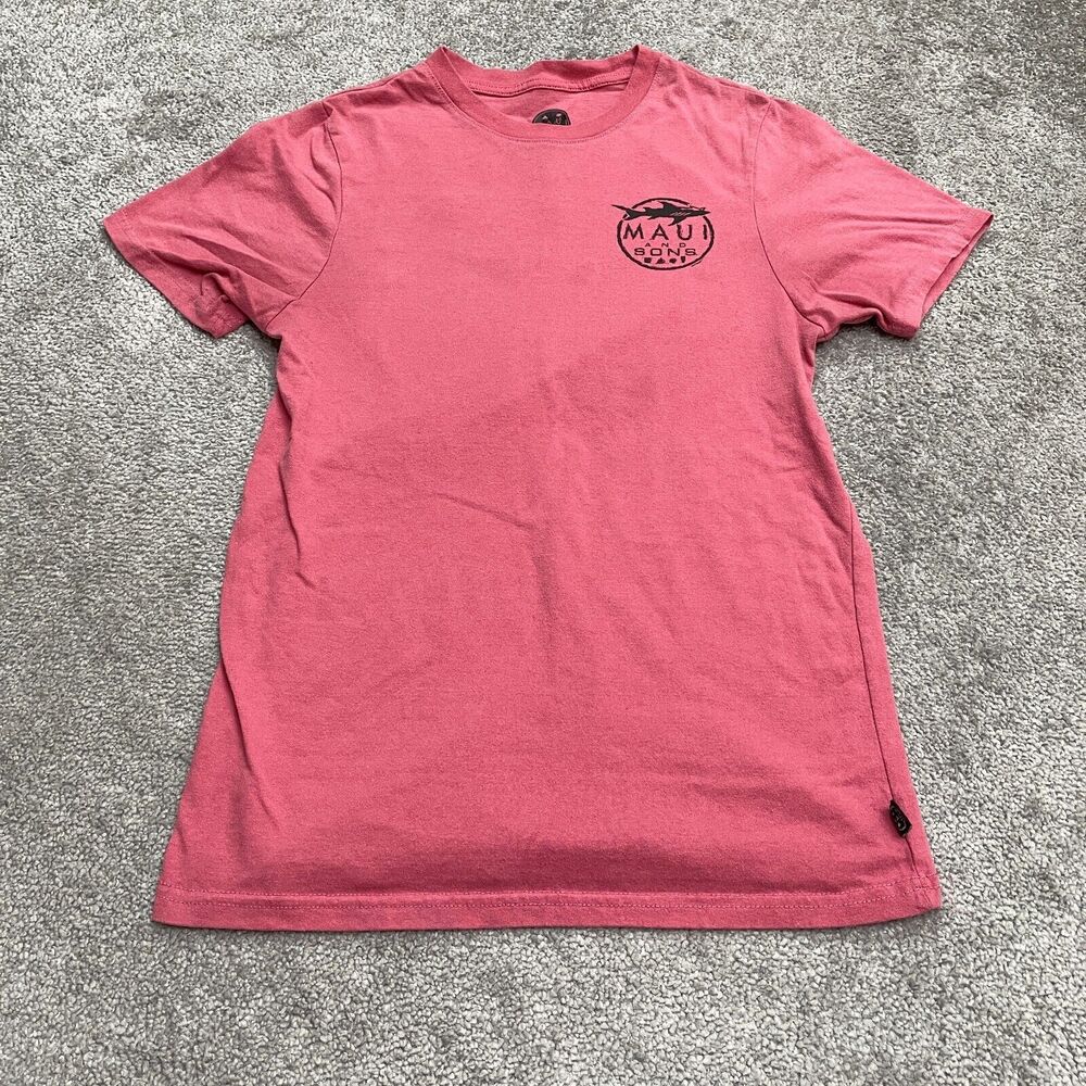 Maui And Sons Vintage Graphic T-Shirt Mens Small Pink Crew Neck Short Sleeve Tee